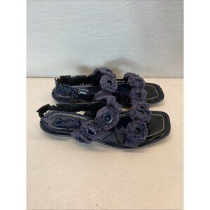 Tory Burch‎ Freya Eyelet Sandal Navy Blue sling back Patent Leather flat 8.5M